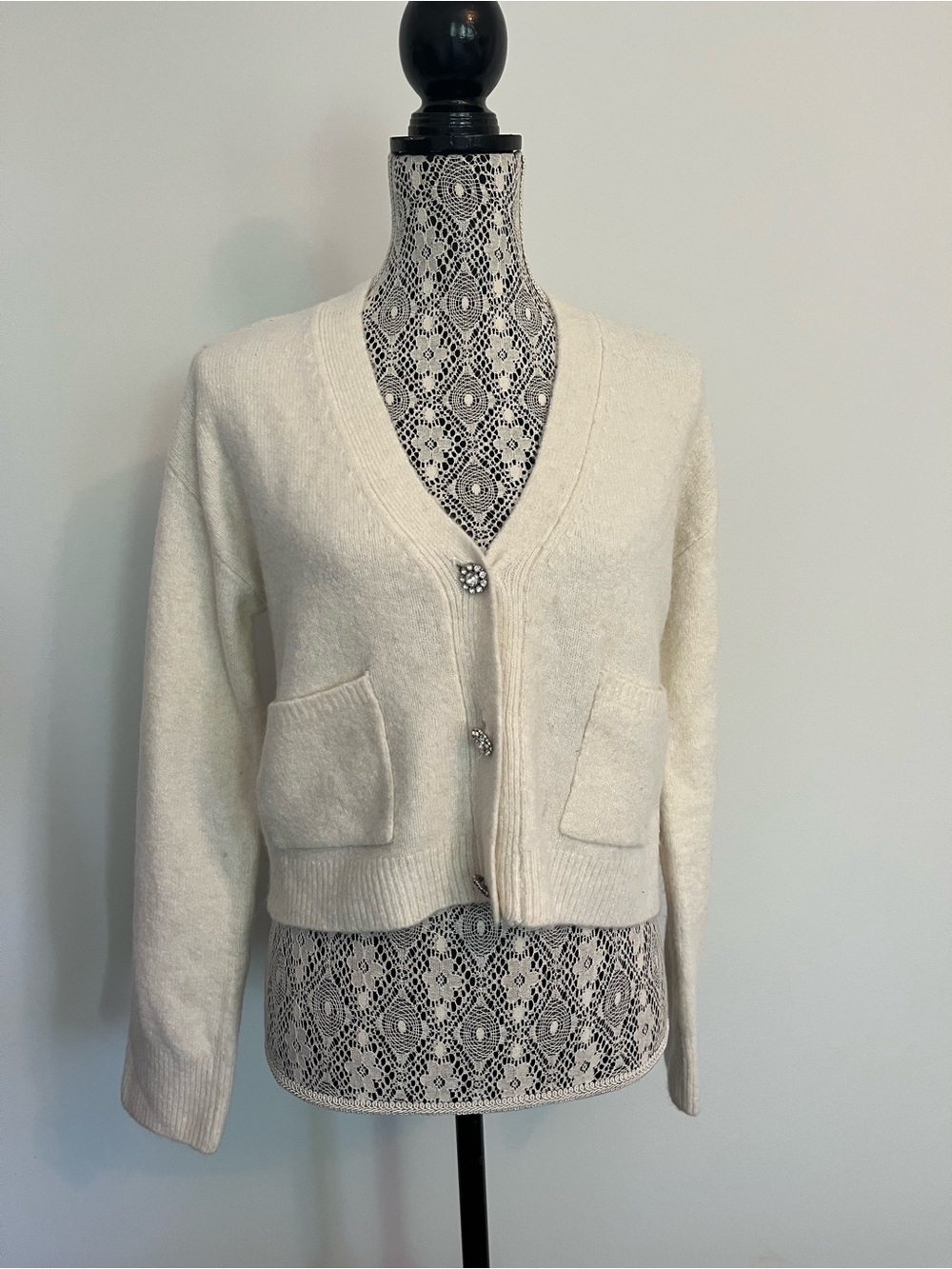 Dynamite Cream V-Neck Button Front Cardigan
